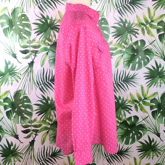 Lauren Ralph Lauren Pink Polka Dot Button Down Top (Size: 1X) - Picture 5 of 12